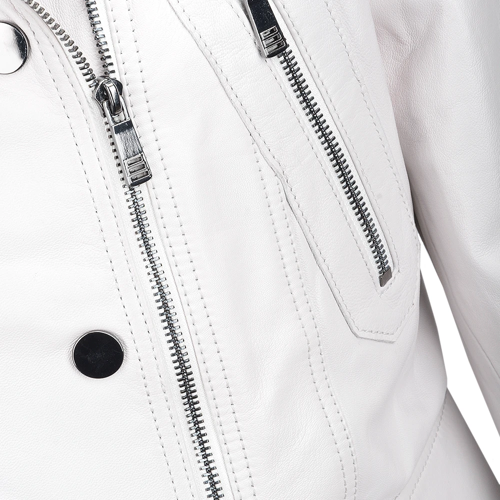Short Vegetable Tanned Leather Biker Jacket White : Sabine - Image 4