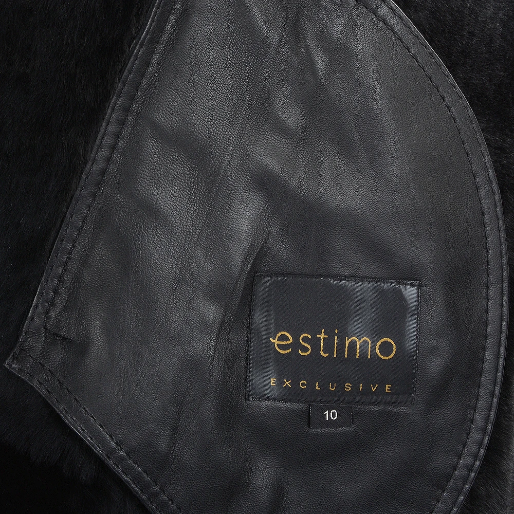 Side Zip Biker Sheepskin Pilot Jacket Black : Micaela - Image 5