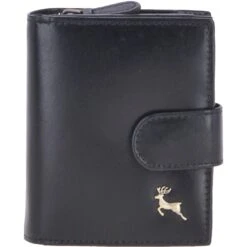 Small Vegetable Tanned Cash And 10 Card Zip Around Purse Black: V-61