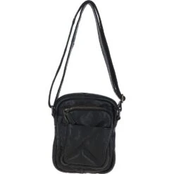 Small Vintage Wash Leather Travel Bag Black : GIN