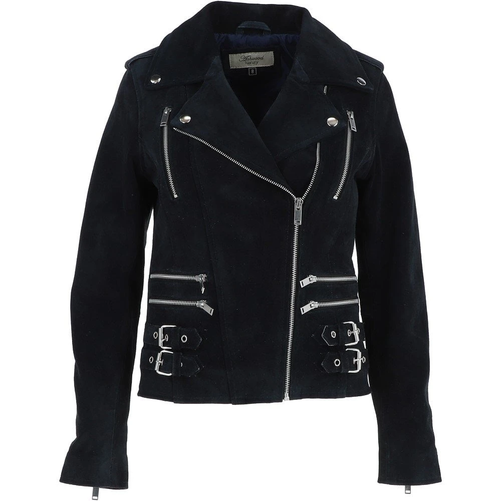 Split Suede Biker Jacket Navy: Rebel