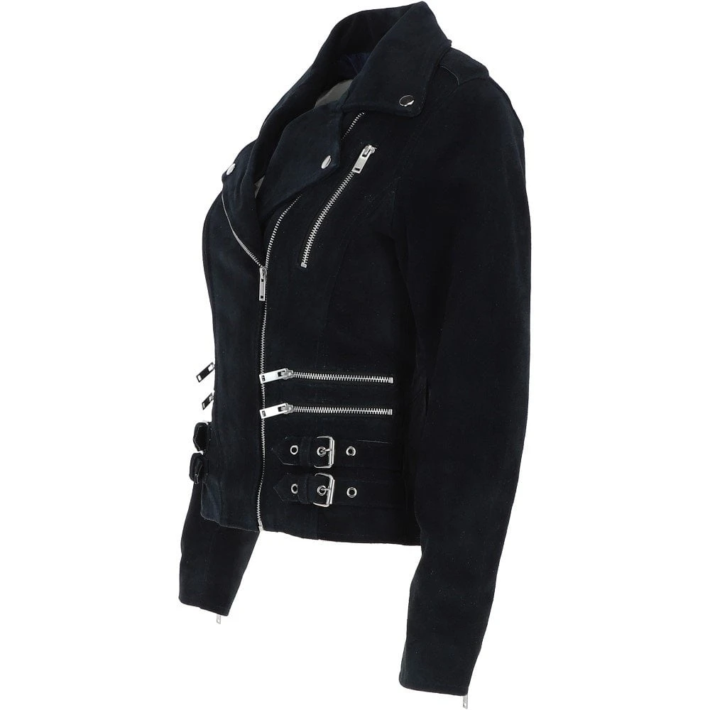 Split Suede Biker Jacket Navy: Rebel - Image 2