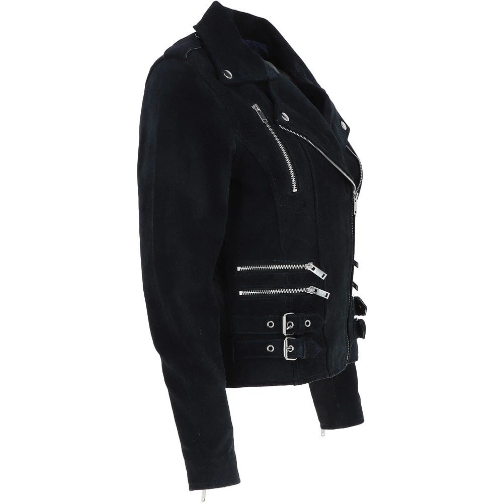 Split Suede Biker Jacket Navy: Rebel - Image 4