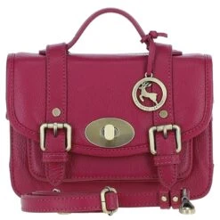 Stylish Leather Medium Satchel Bag Raspberry: Y-62