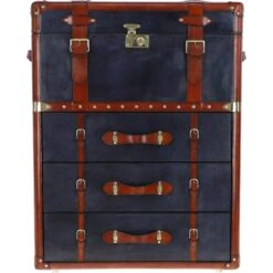 Stylish Vintage Leather Dressing Table/Living Drawer Royal Blue: TBZ1UCO605