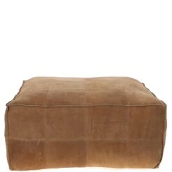 Suede Leather Square Boho Pouffe Camel: AGC-06