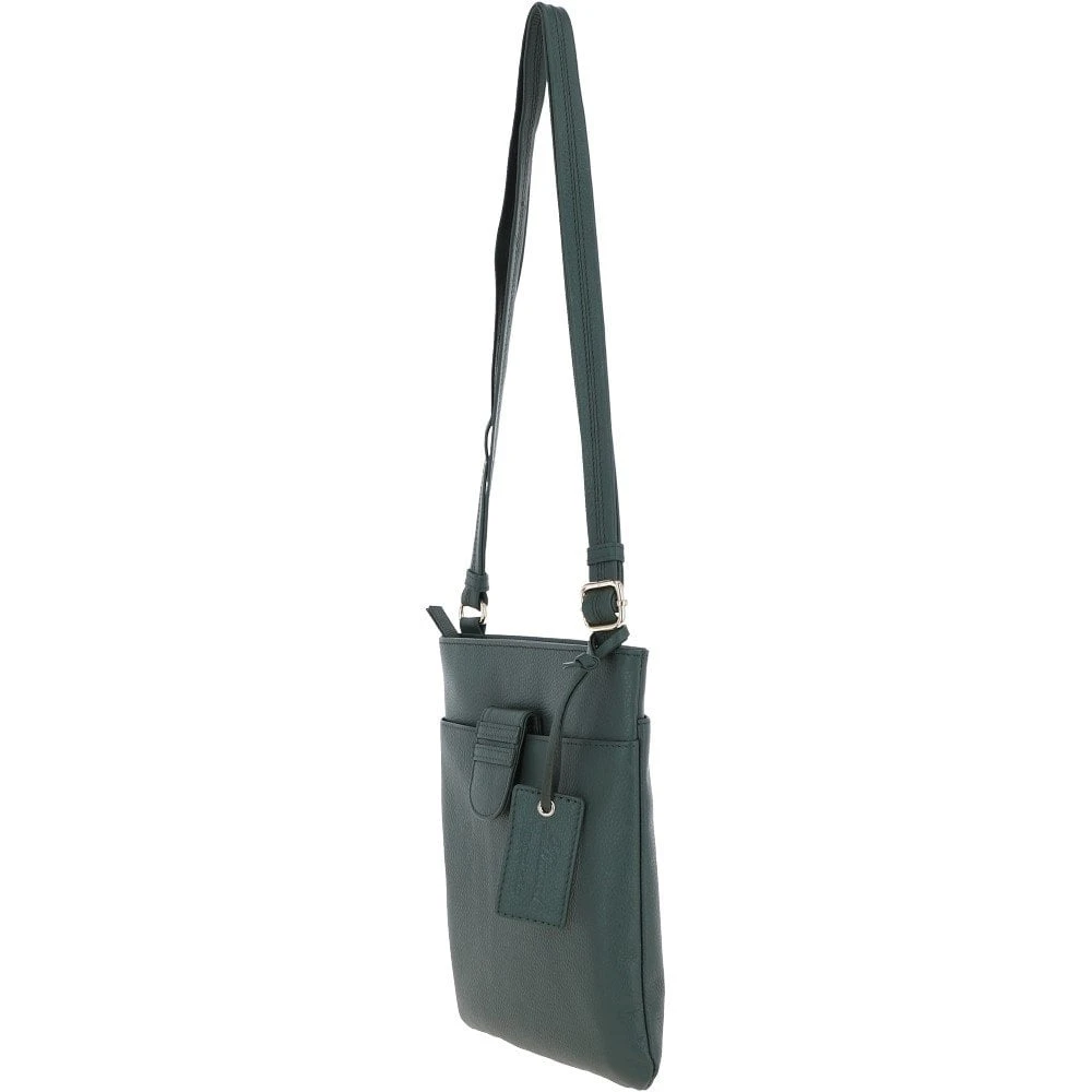 Tab Small Zip Top Leather Cross Body Bag Bottle Green - Image 3
