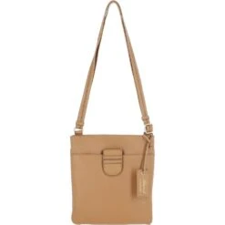 Tab Small Zip Top Leather Cross Body Bag Camel