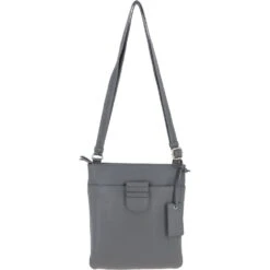 Tab Small Zip Top Leather Cross Body Bag Lt Grey