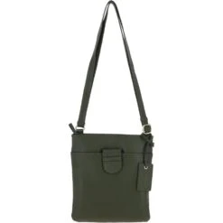 Tab Small Zip Top Leather Cross Body Bag Military Green