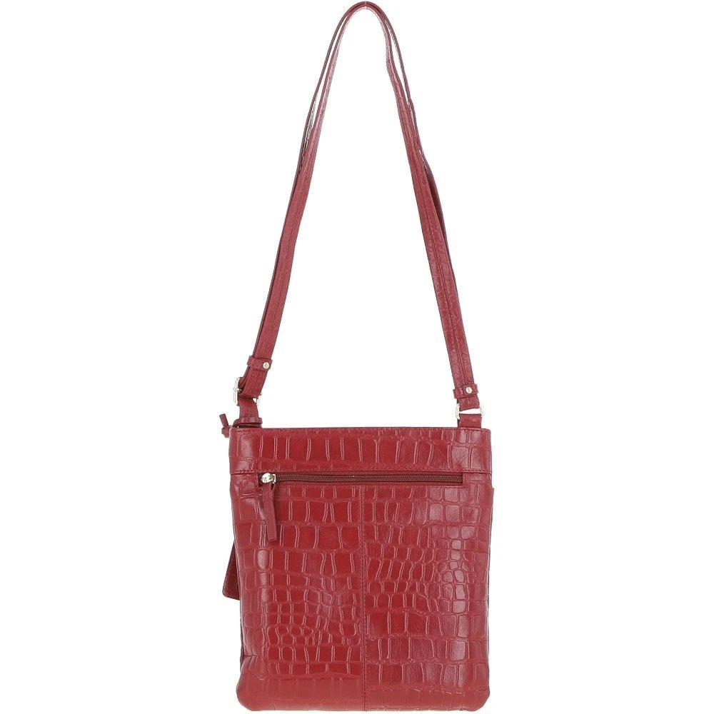 Tab Small Zip Top Leather Cross Body Bag Red/Croc - Image 3