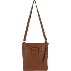 Tab Small Zip Top Leather Cross Body Bag Tan