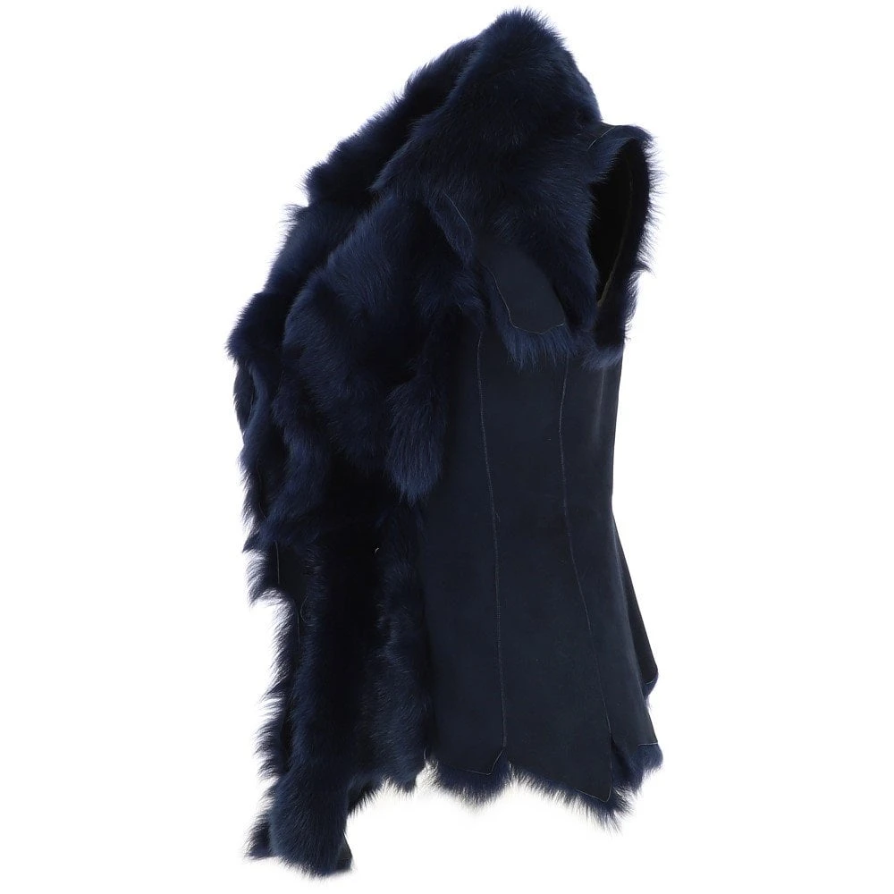 Toscana Double Collar Suede Leather Gilet Blue: Pegasus - Image 3