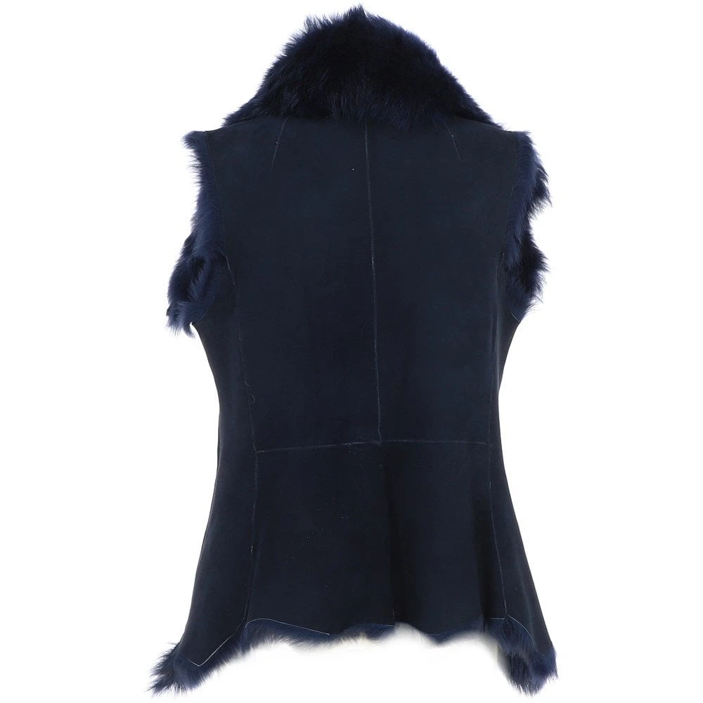 Toscana Double Collar Suede Leather Gilet Blue: Pegasus - Image 4
