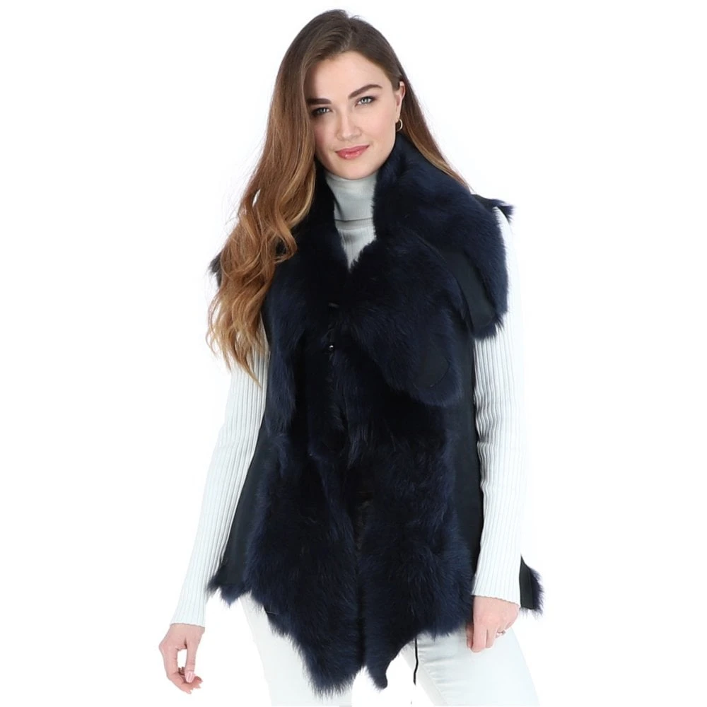 Toscana Double Collar Suede Leather Gilet Blue: Pegasus - Image 2