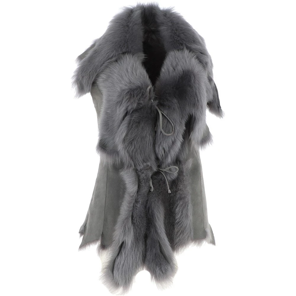 Toscana Double Collar Suede Leather Gilet Mineral Grey: Pegasus