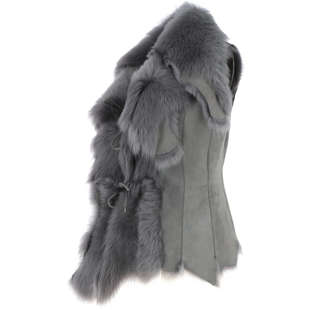 Toscana Double Collar Suede Leather Gilet Mineral Grey: Pegasus - Image 3