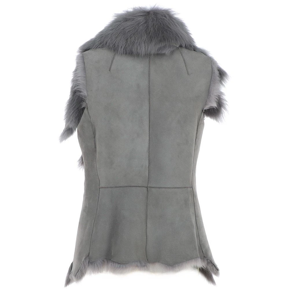 Toscana Double Collar Suede Leather Gilet Mineral Grey: Pegasus - Image 4