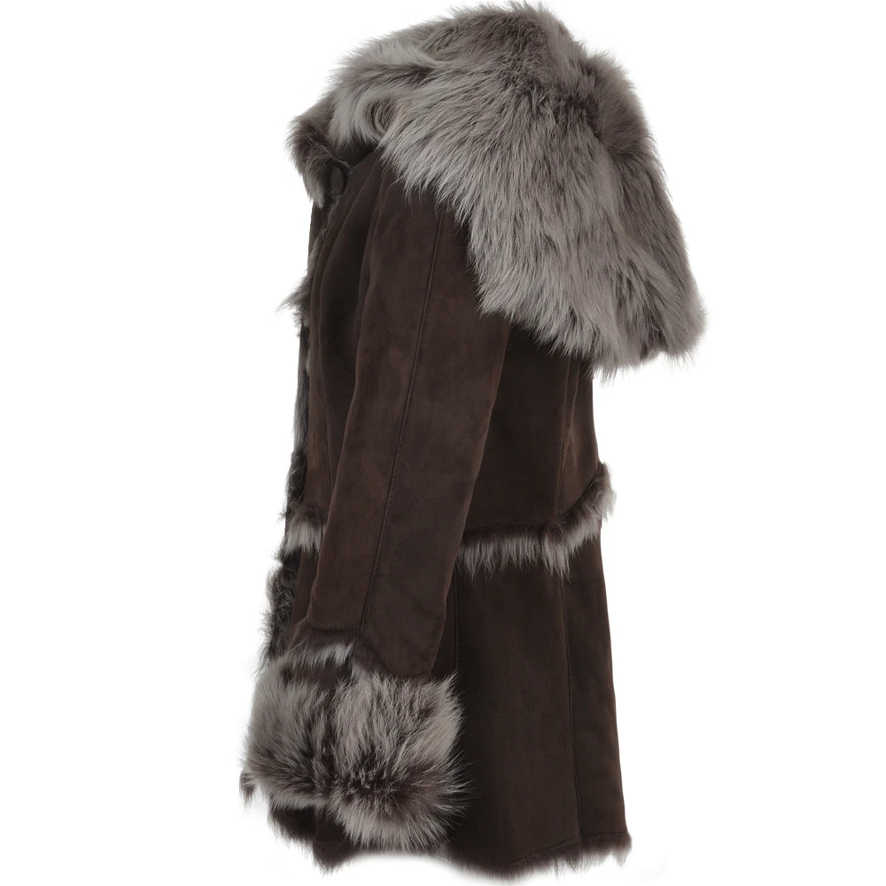 Toscana Longhaired Shearling Jacket With Large Hood Brown : Muna - Image 2