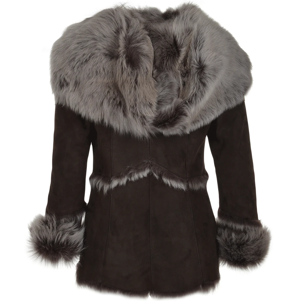 Toscana Longhaired Shearling Jacket With Large Hood Brown : Muna - Image 3