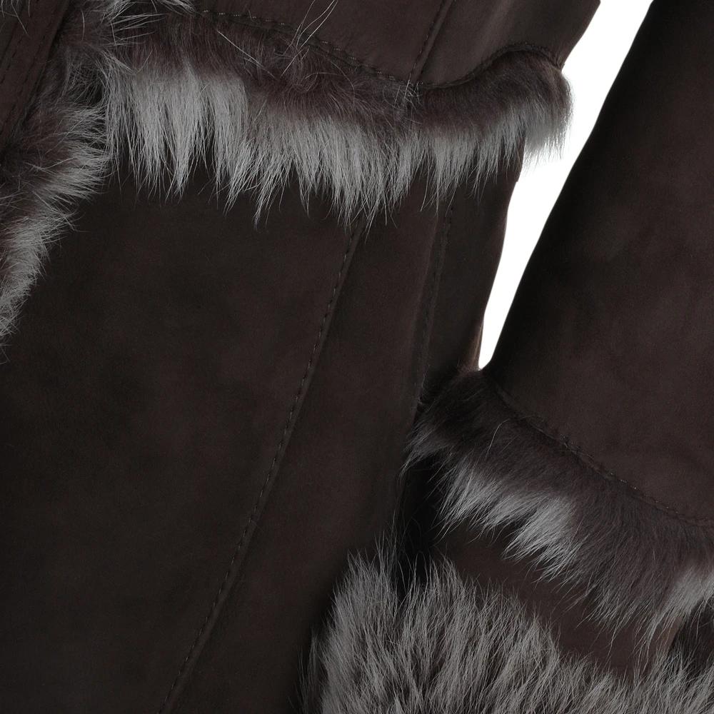 Toscana Longhaired Shearling Jacket With Large Hood Brown : Muna - Image 4