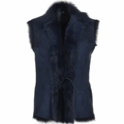 Toscana Suede Leather Gilet Navy : Kashmina