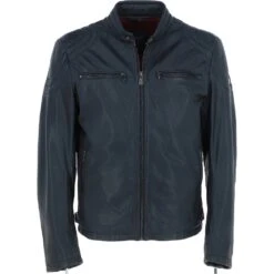 Men’s Leather Biker Jacket Midnight Navy: Edison