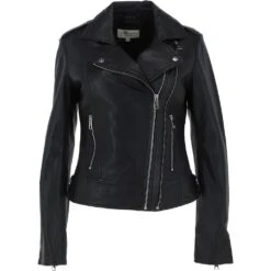 Twin Zip Fastening Leather Jacket Black: Ciara