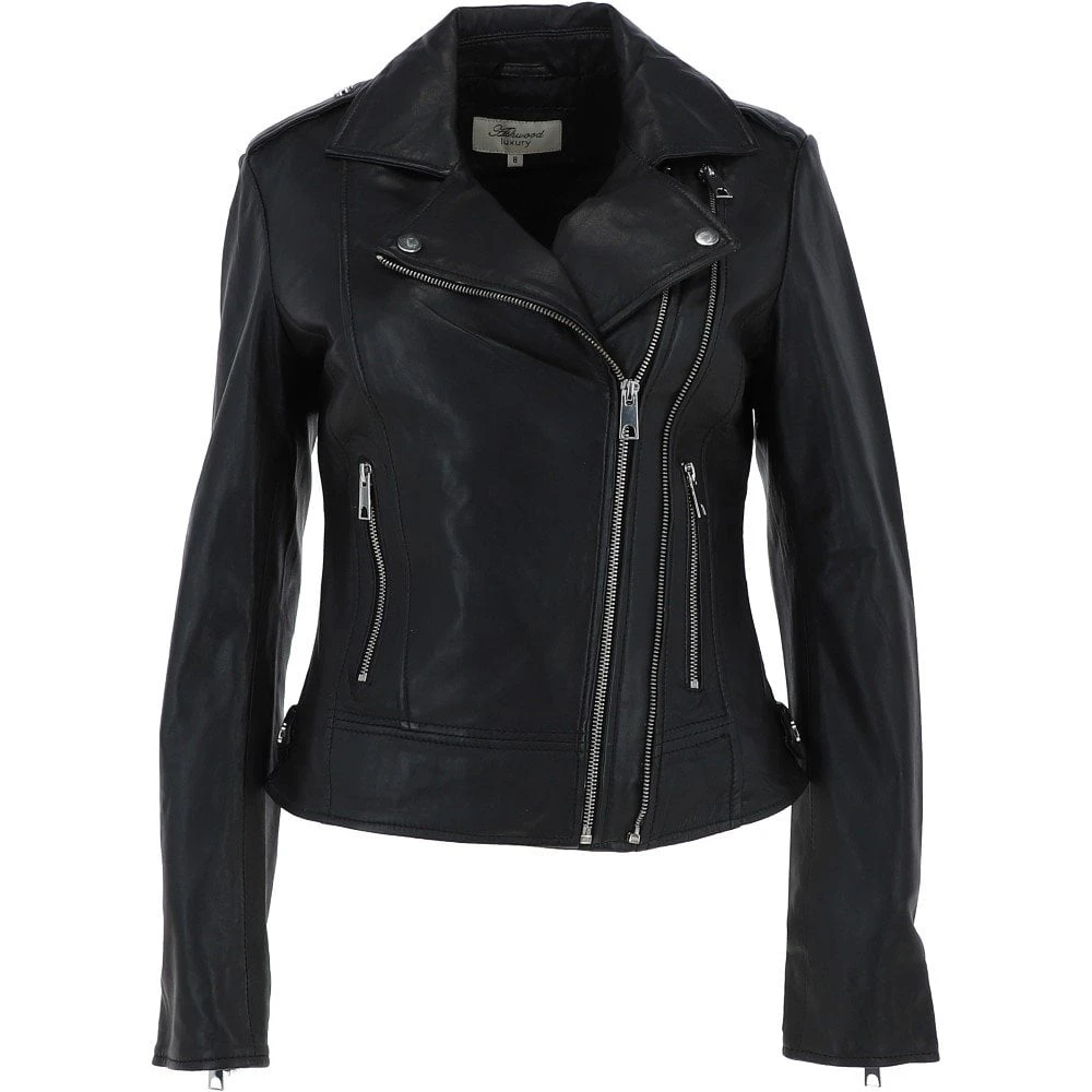 Twin Zip Fastening Leather Jacket Black: Ciara