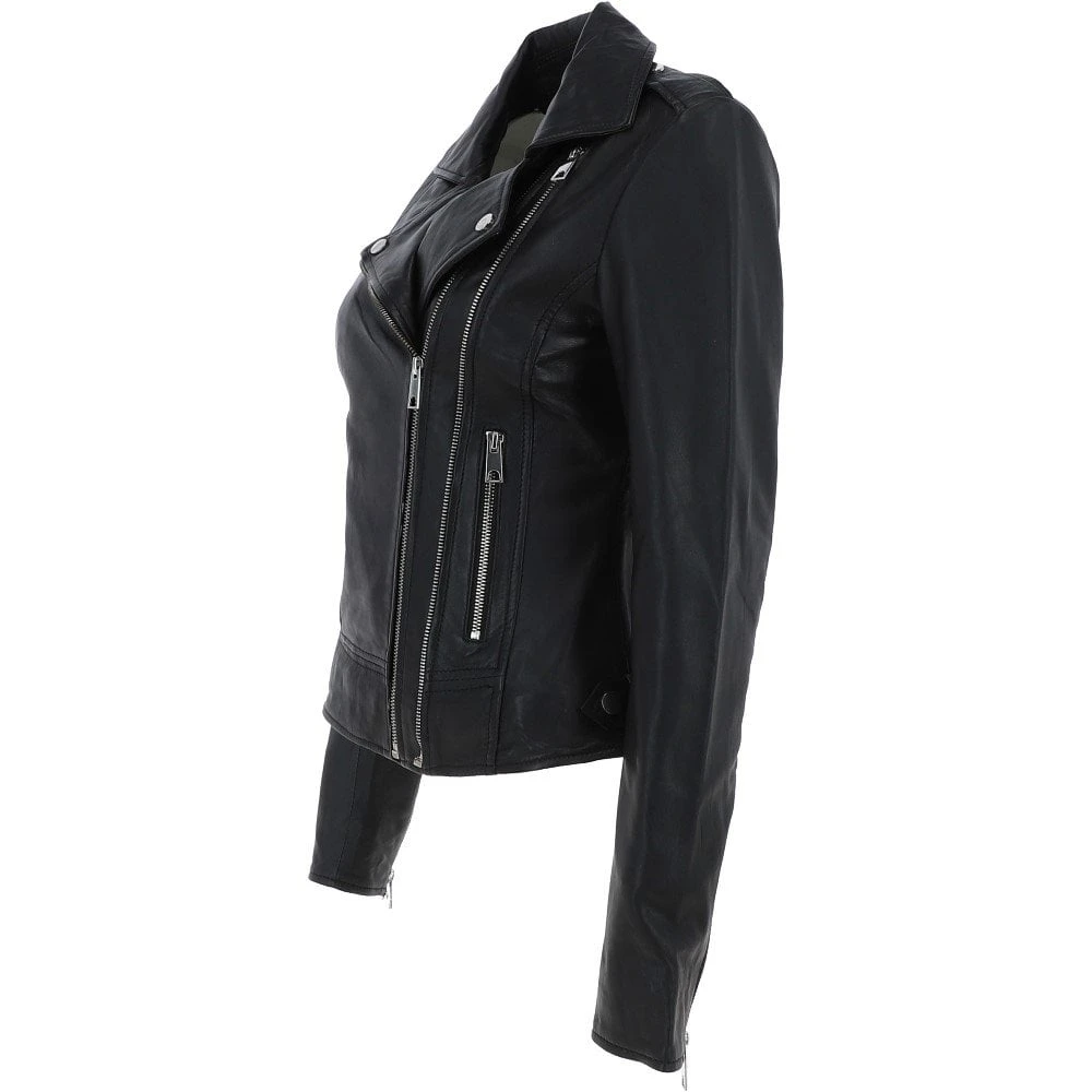 Twin Zip Fastening Leather Jacket Black: Ciara - Image 2