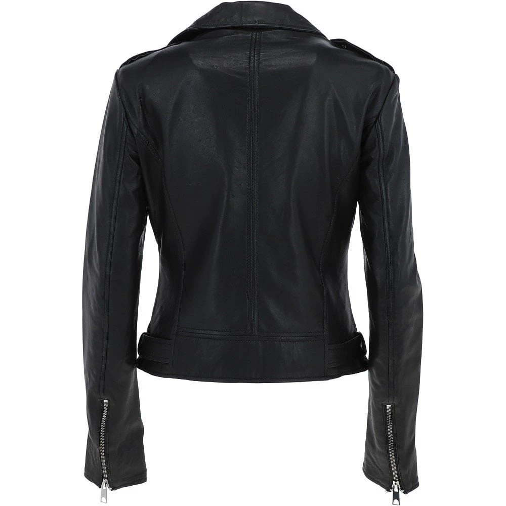 Twin Zip Fastening Leather Jacket Black: Ciara - Image 3