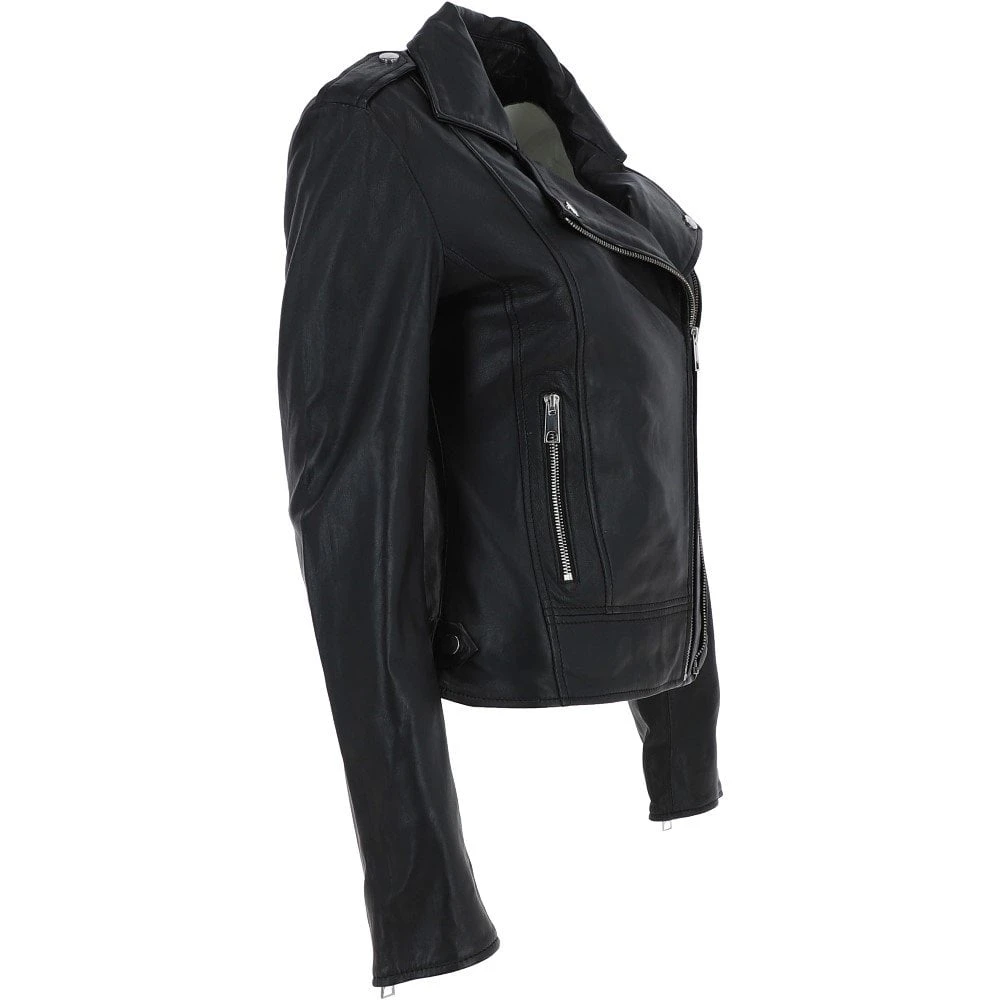 Twin Zip Fastening Leather Jacket Black: Ciara - Image 4