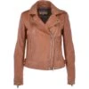 Twin Zip Fastening Leather Jacket Cognac : Ciara
