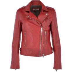Twin Zip Fastening Leather Jacket Red : Ciara