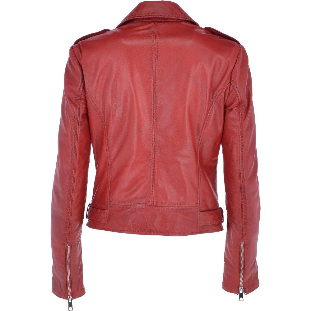 Twin Zip Fastening Leather Jacket Red : Ciara - Image 3