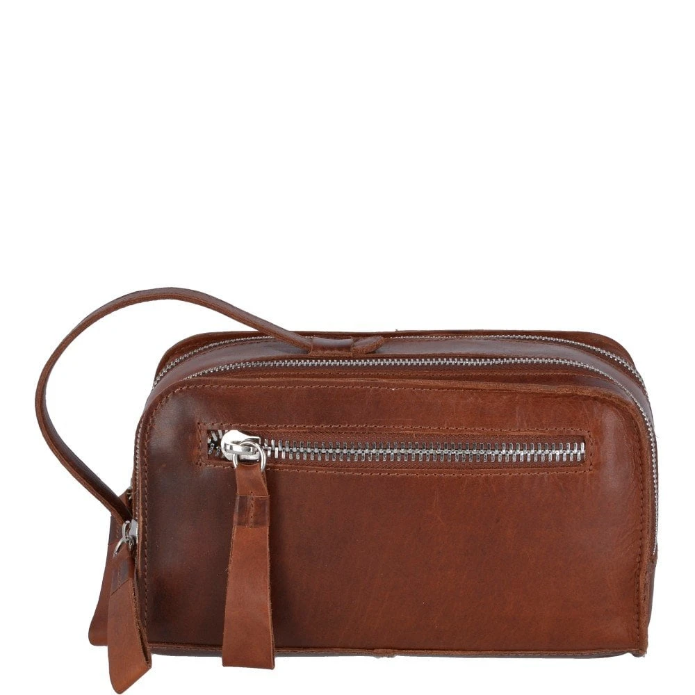 Two Section Oily Hunter Leather Wash Bag Tan : 1667