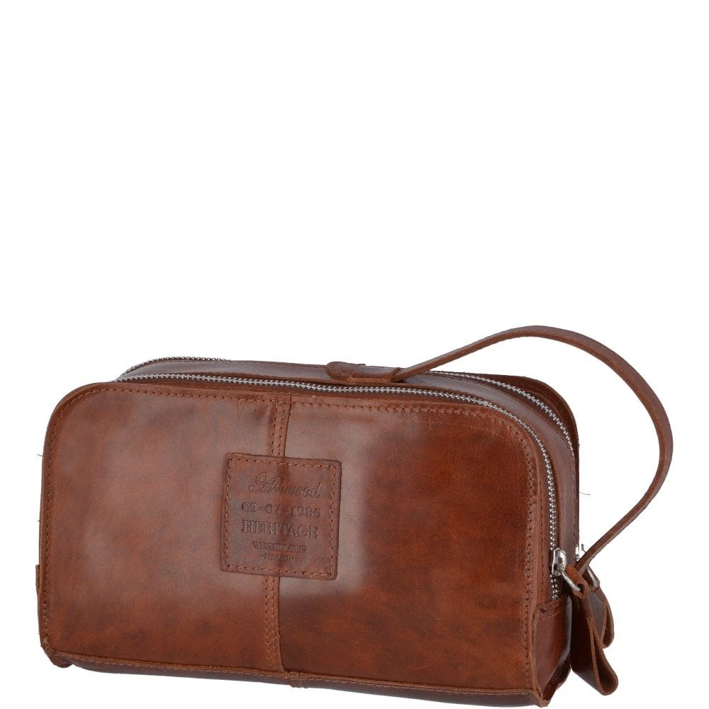 Two Section Oily Hunter Leather Wash Bag Tan : 1667 - Image 3
