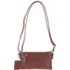 Two Section Zip Top Leather Crossbody Bag Chestnut: K-44