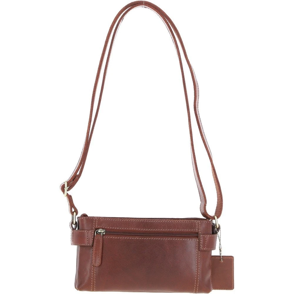 Two Section Zip Top Leather Crossbody Bag Chestnut: K-44 - Image 4