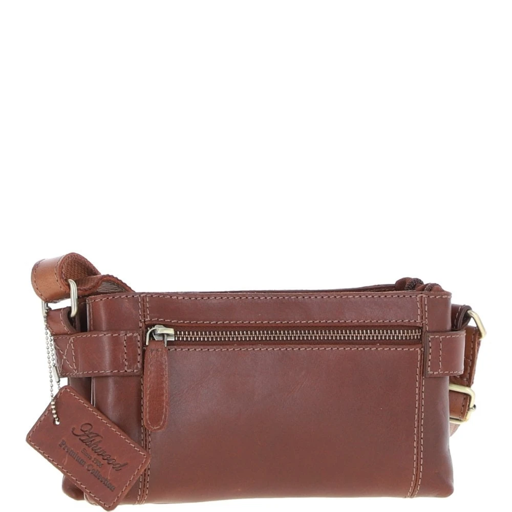 Two Section Zip Top Leather Crossbody Bag Chestnut: K-44 - Image 2