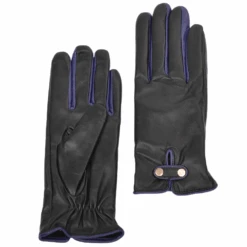 Two Tone Colour Finger Detail Leather Gloves Black/Blue : 007