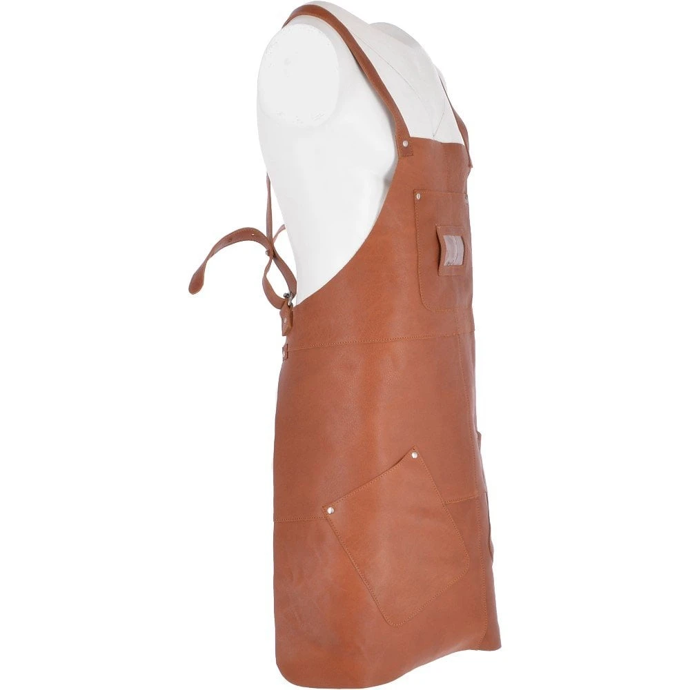 Unisex Cross Back Leather Apron Tan : Odell - Image 4