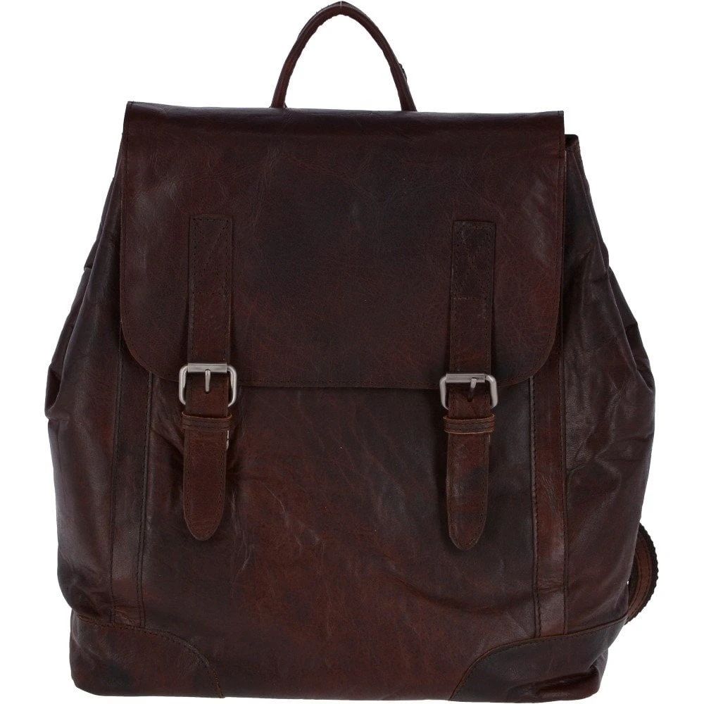 Unisex Leather Vintage Backpack Brandy : F-86