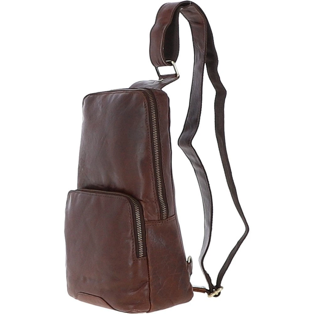Unisex Medium Luxury Leather Sling Bag Brandy : G-39 - Image 2