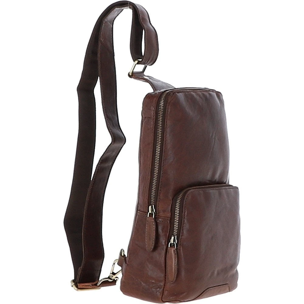 Unisex Medium Luxury Leather Sling Bag Brandy : G-39 - Image 4