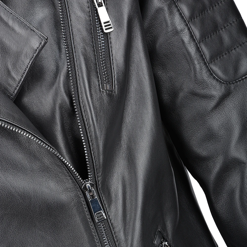 Vegetable Tanned Leather Biker Jacket Black : Eleonare - Image 4