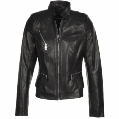 Vegetable Tanned Leather Biker Jacket Black : Renee
