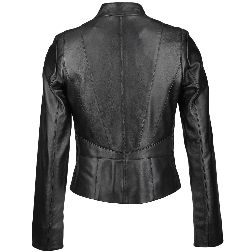 Vegetable Tanned Leather Biker Jacket Black : Rosabel - Image 3
