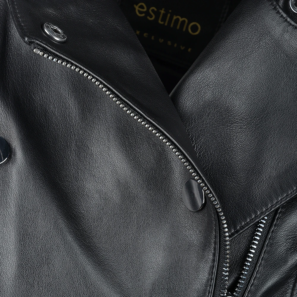 Vegetable Tanned Leather Biker Jacket Black : Rosabel - Image 5