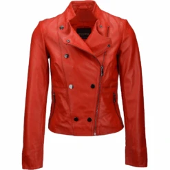 Vegetable Tanned Leather Biker Jacket Red : Rosabel